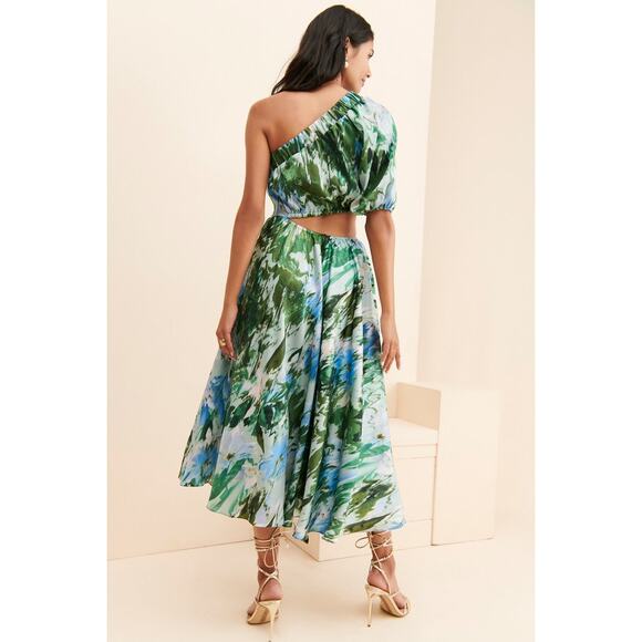 ML Monique Lhuillier Satin One Shoulder Cutout Midi Dress Size 4 NWT - Picture 3 of 8